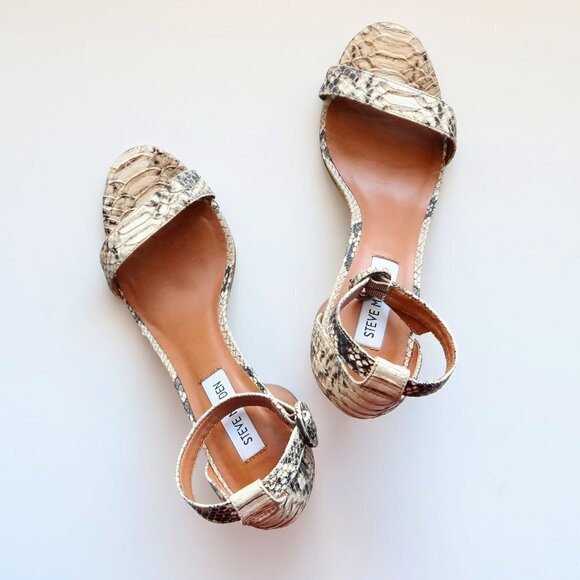 Steve Madden Sara Snakeskin Cylinder Heel Ankle Strap Sandals Size 7.5 - Picture 13 of 16